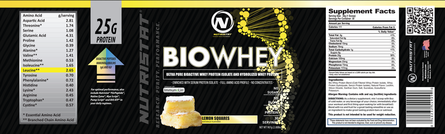 NUTRISTAT BIO WHEY- Lemon Squares 2lb